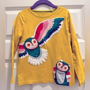 Mini Boden Yellow Long Sleeve Tee with Colorful Owl Design